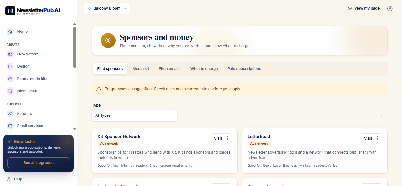 The sponsor finder inside NewsletterPub AI